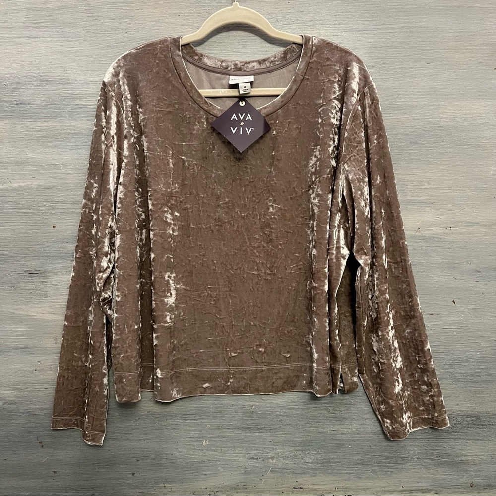 AVA & VIV Champagne Crushed Velvet Scoop Neck‎ Cropped Pullover Top 1X NWT